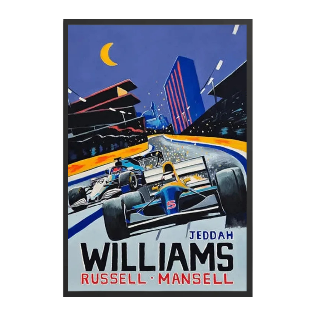Retro F1 Neon City Canvas Wall Art Prints Jeddah