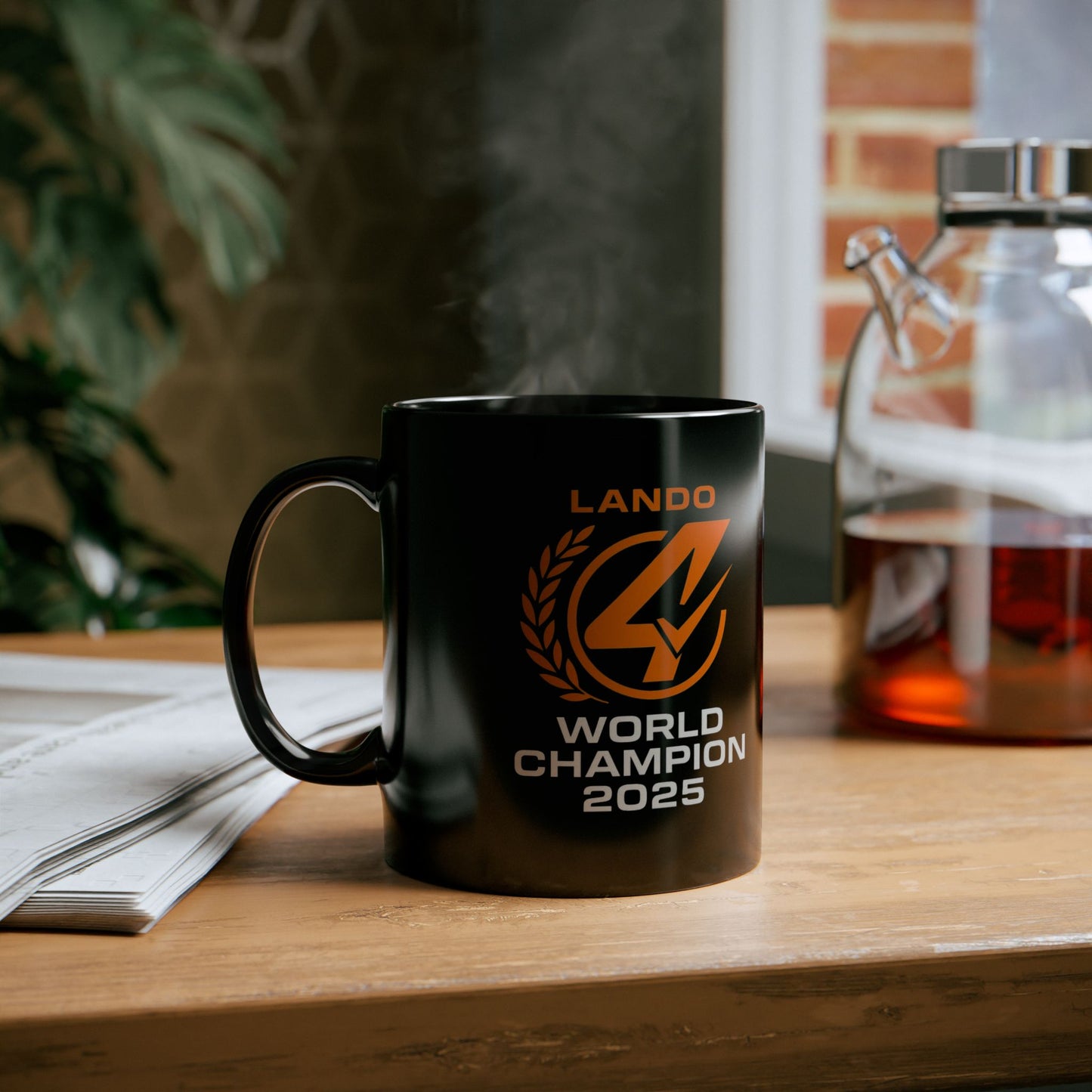 World Champion 2025 Mug — Lando Logo Black Coffee Mug (11oz)