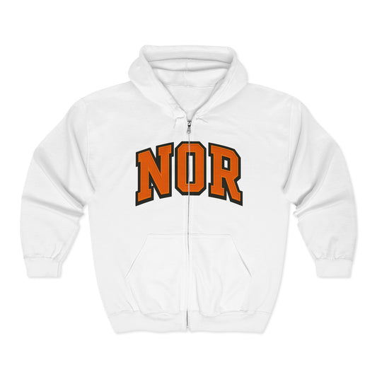 NOR 4 Zip Hoodie — Collegiate Varsity Letterman Style Full-Zip Sweatshirt