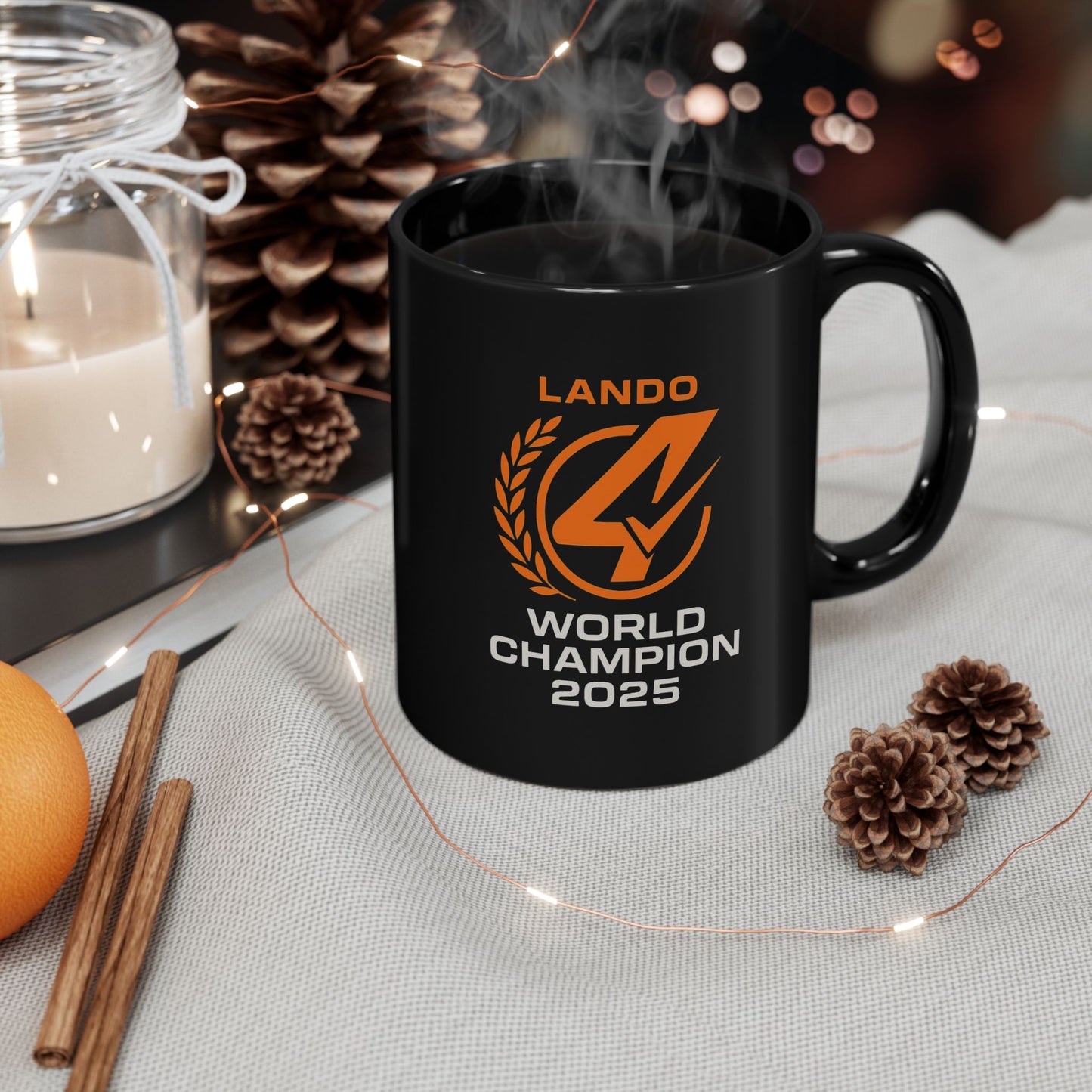 World Champion 2025 Mug — Lando Logo Black Coffee Mug (11oz)