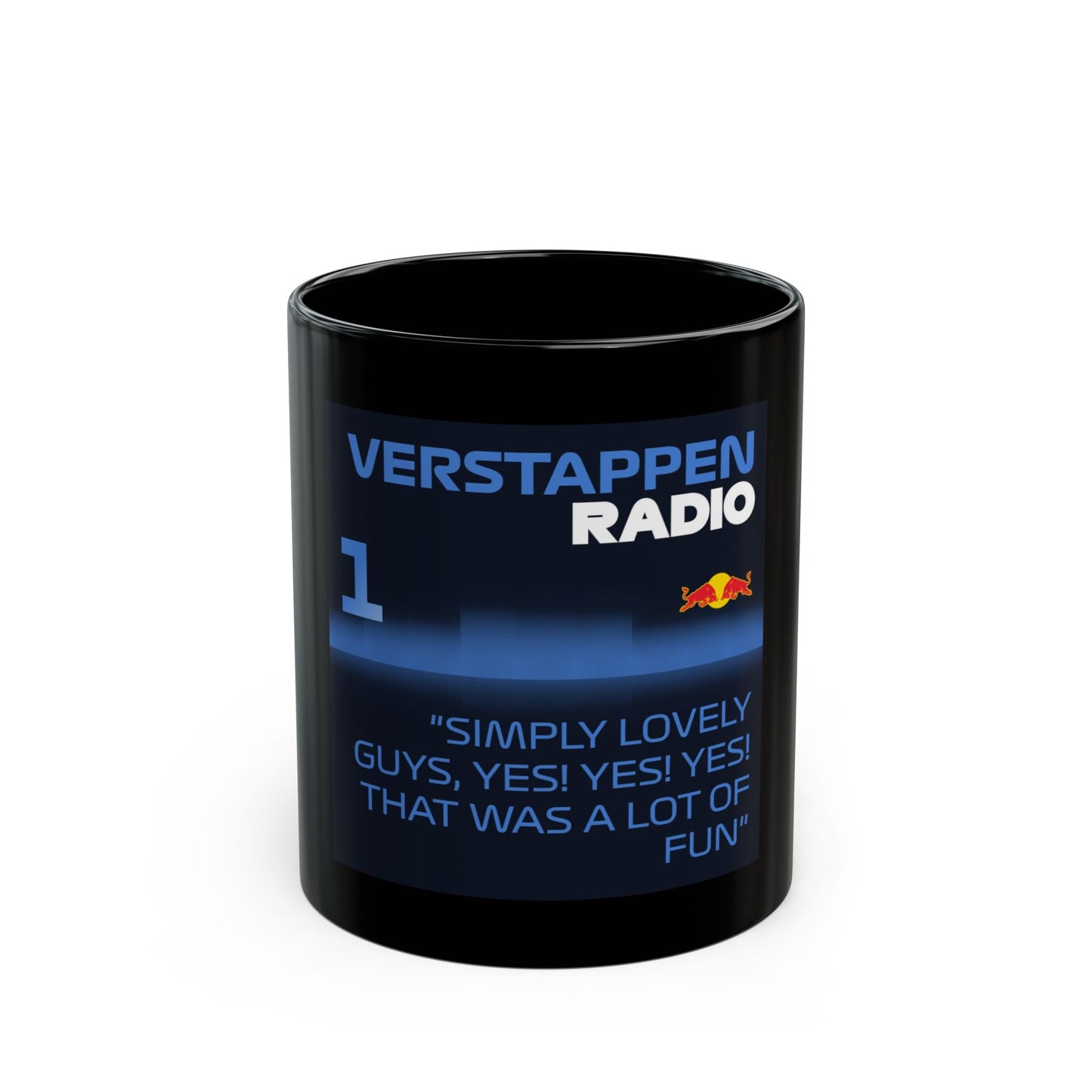 Verstappen Radio Black Coffee Mug — 'Simply Lovely Guys, Yes! Yes!