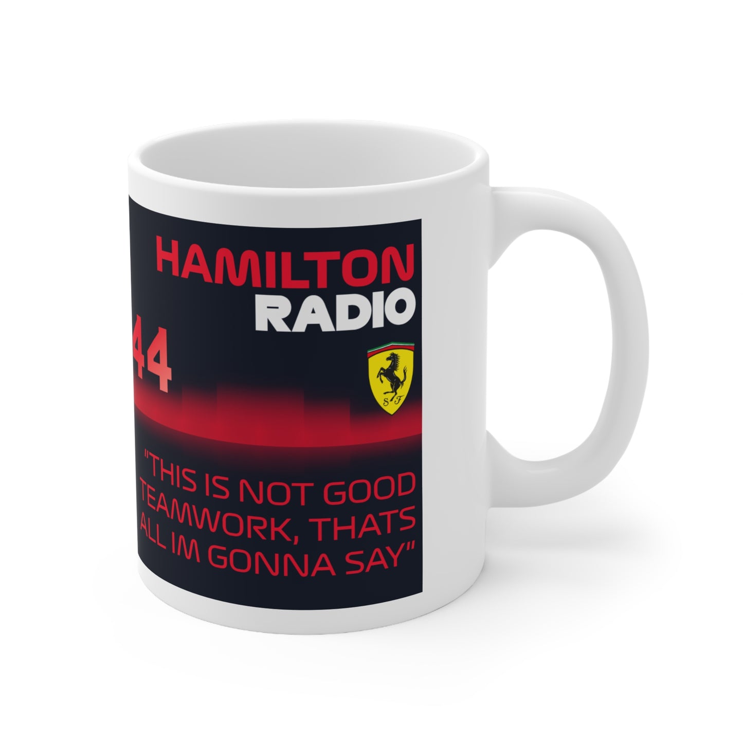 Hamilton teamwork radio mug text
