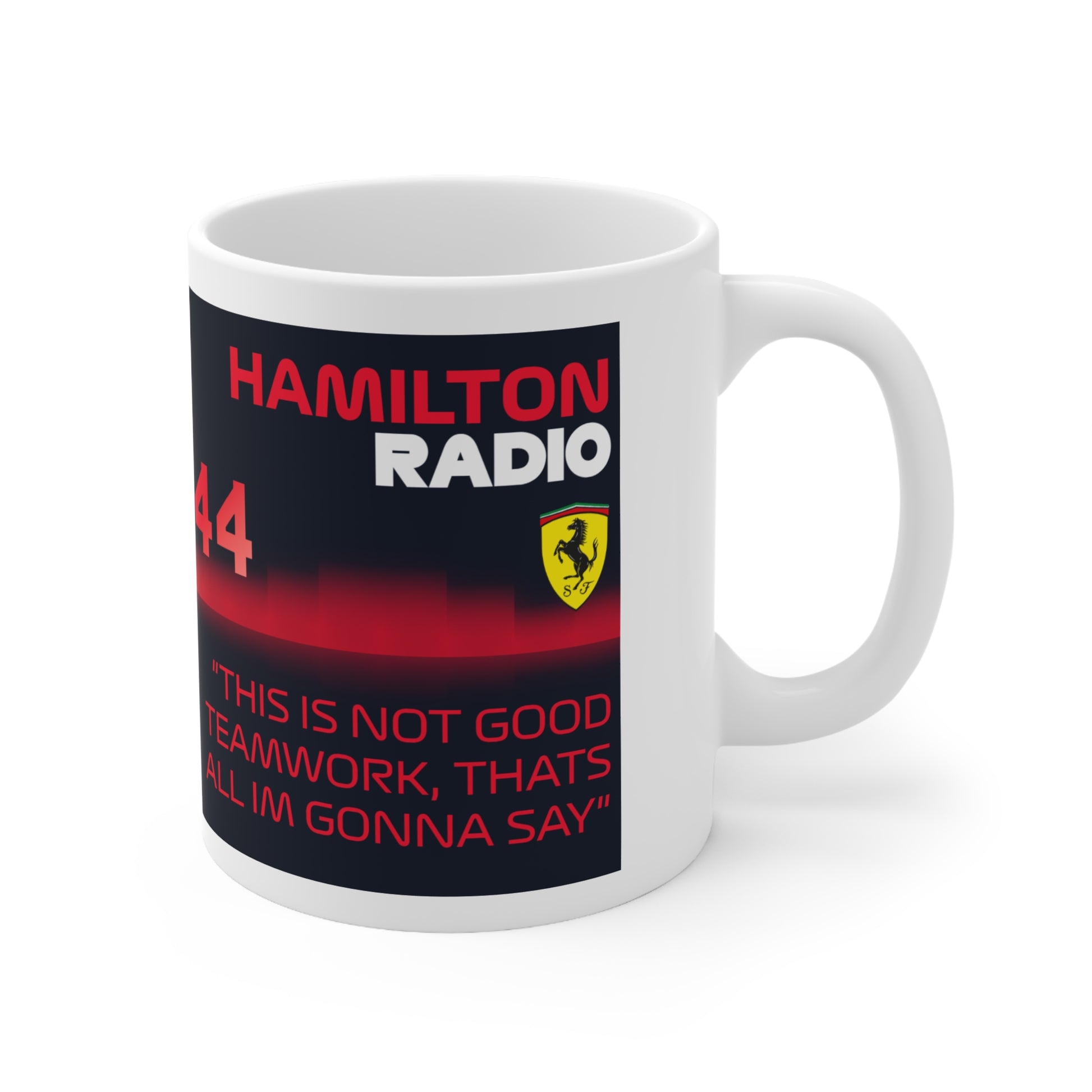 Hamilton teamwork radio mug text