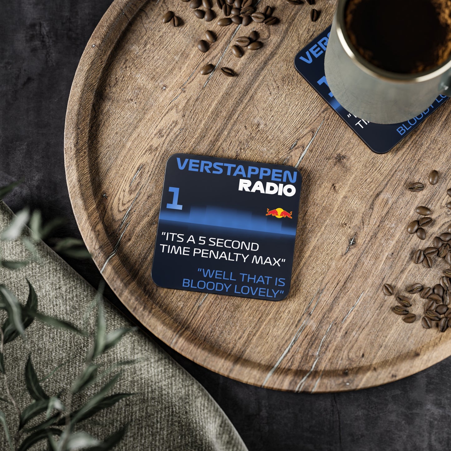 Verstappen Radio Quote Coasters — F1 Racing Drink Coaster