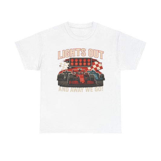 Racing T-Shirt — “Lights Out and Away We Go” Formula Car Tee