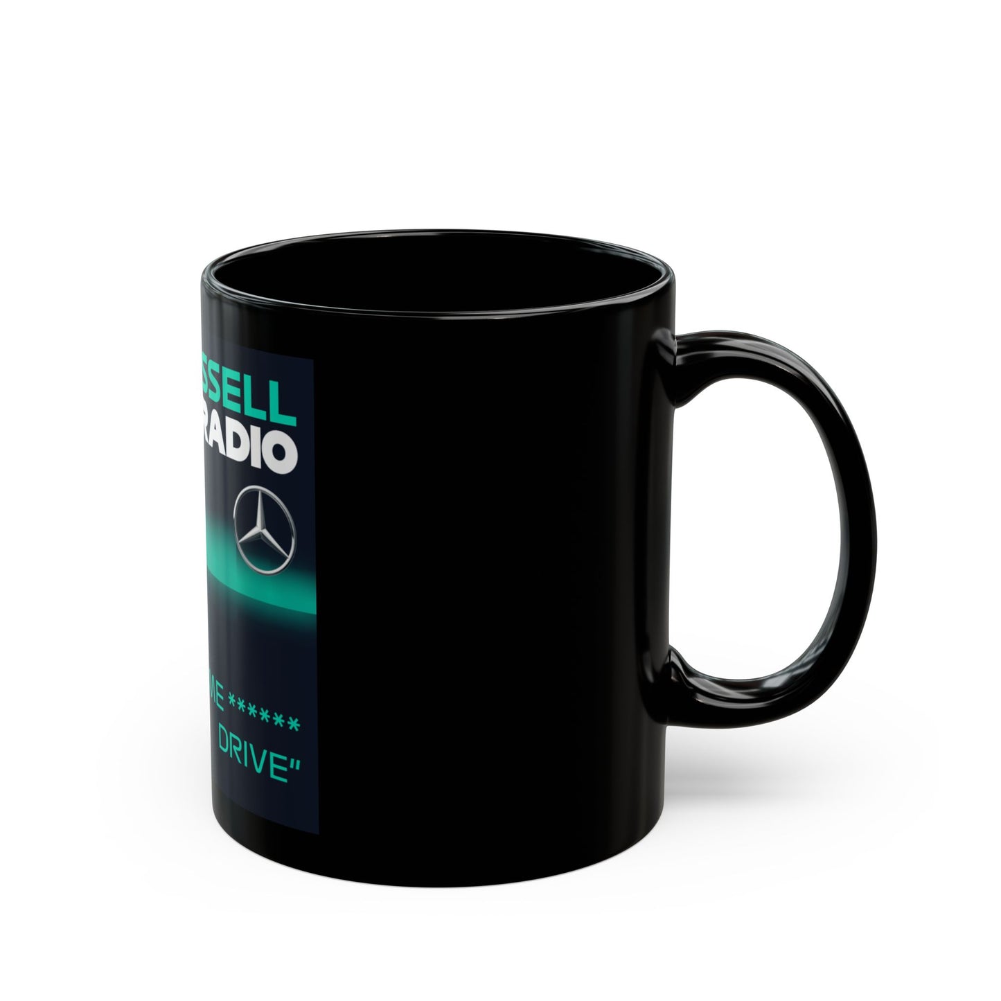 Russell Radio Racing Mug — '63' George 'Just Let Me Drive' Black Coffee Mug (11oz)