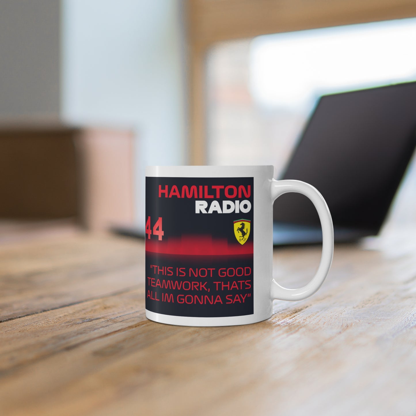 Hamilton teamwork radio mug text