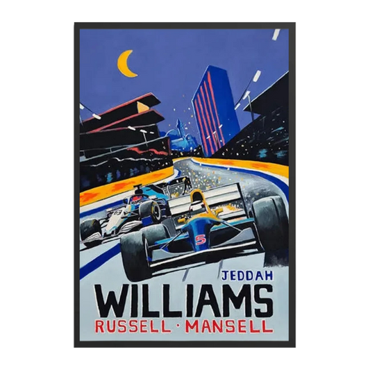Retro F1 Neon City Canvas Wall Art Prints Jeddah