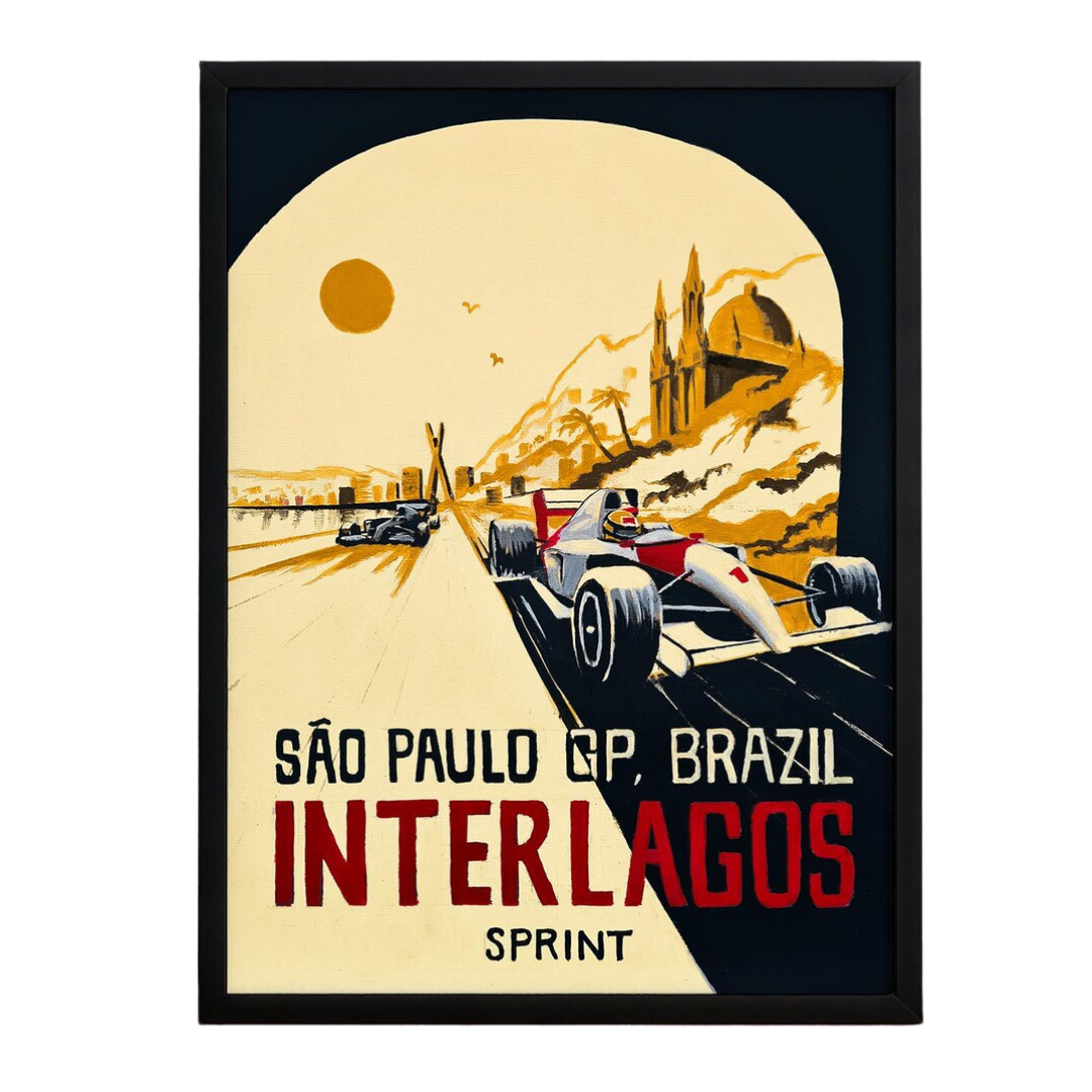 Retro F1 Neon City Canvas Wall Art Prints Interlagos