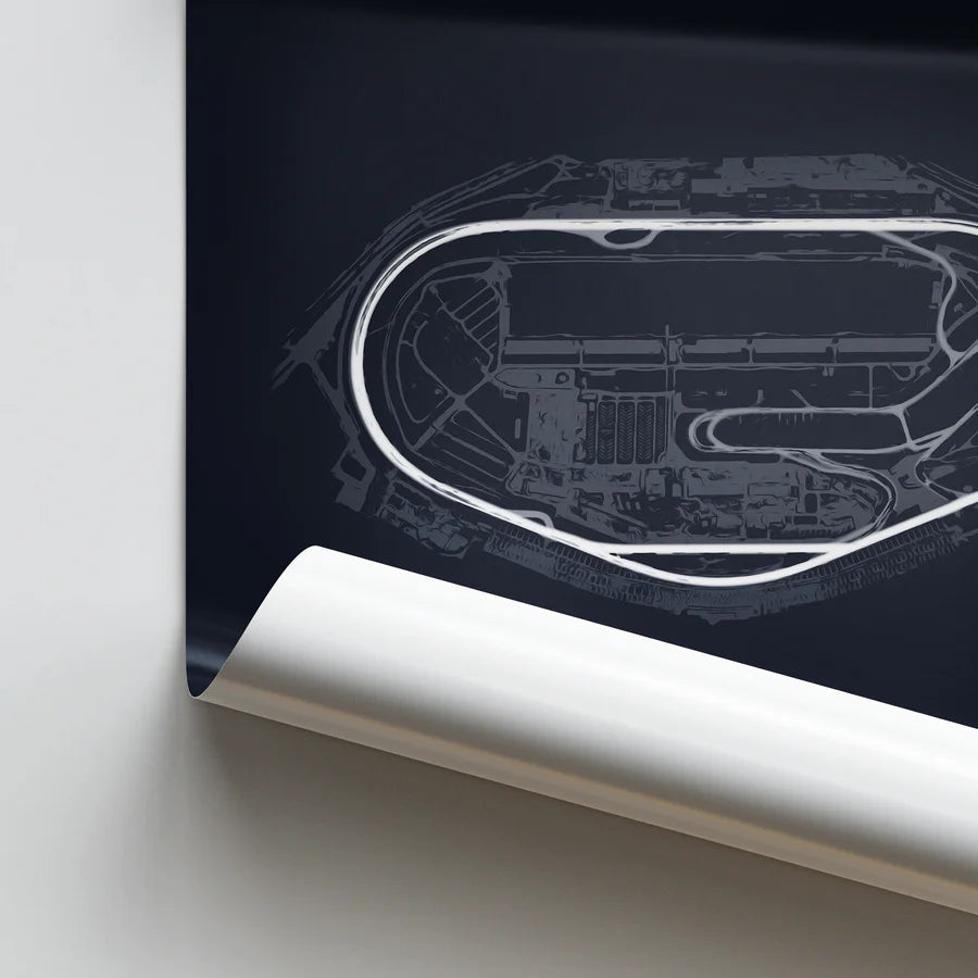 Unrolled poster with architectural blueprint design on a dark background