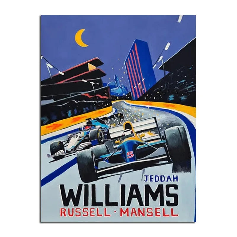 Retro F1 Neon City Canvas Wall Art Prints Jeddah
