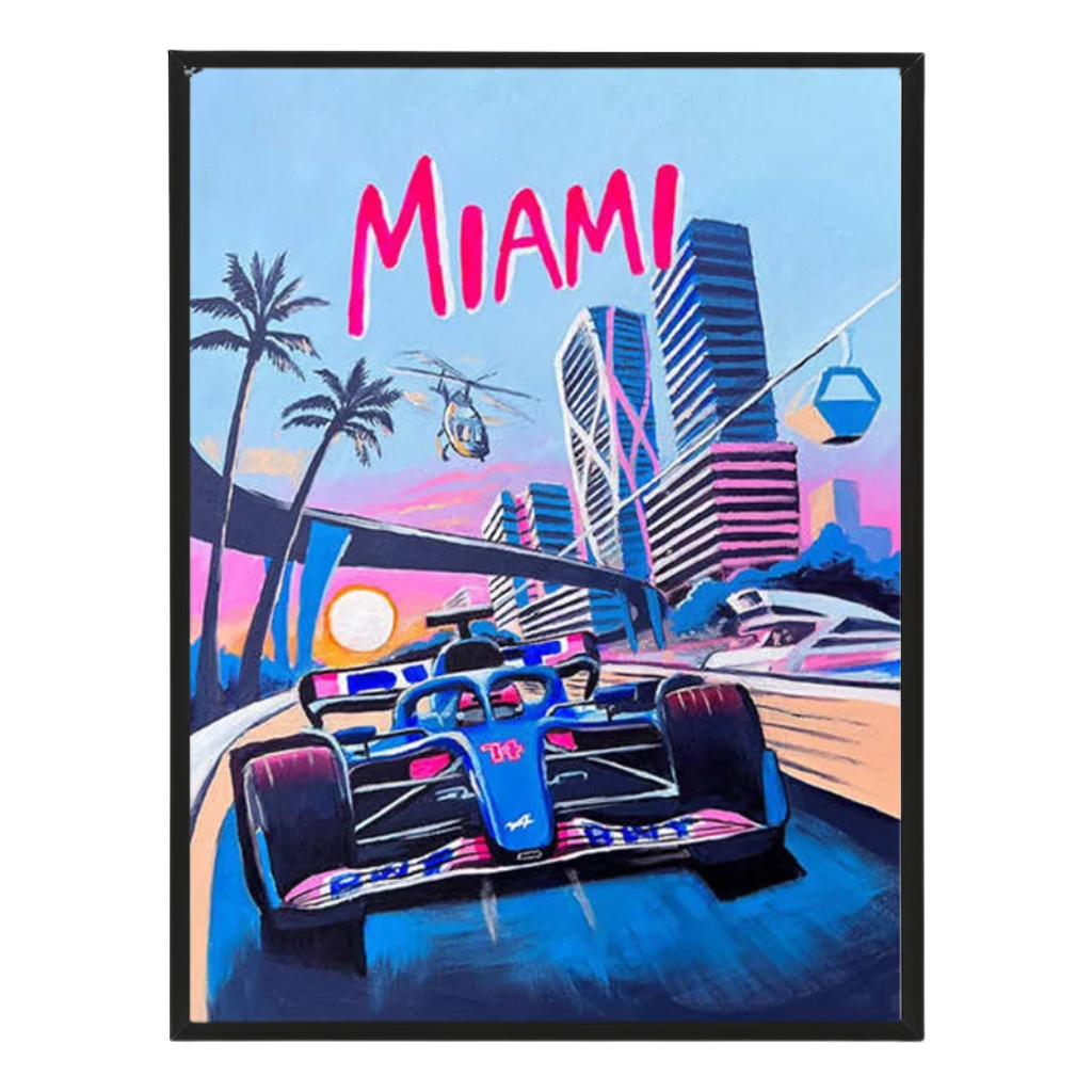 Retro F1 Neon City Canvas Wall Art Prints Miami