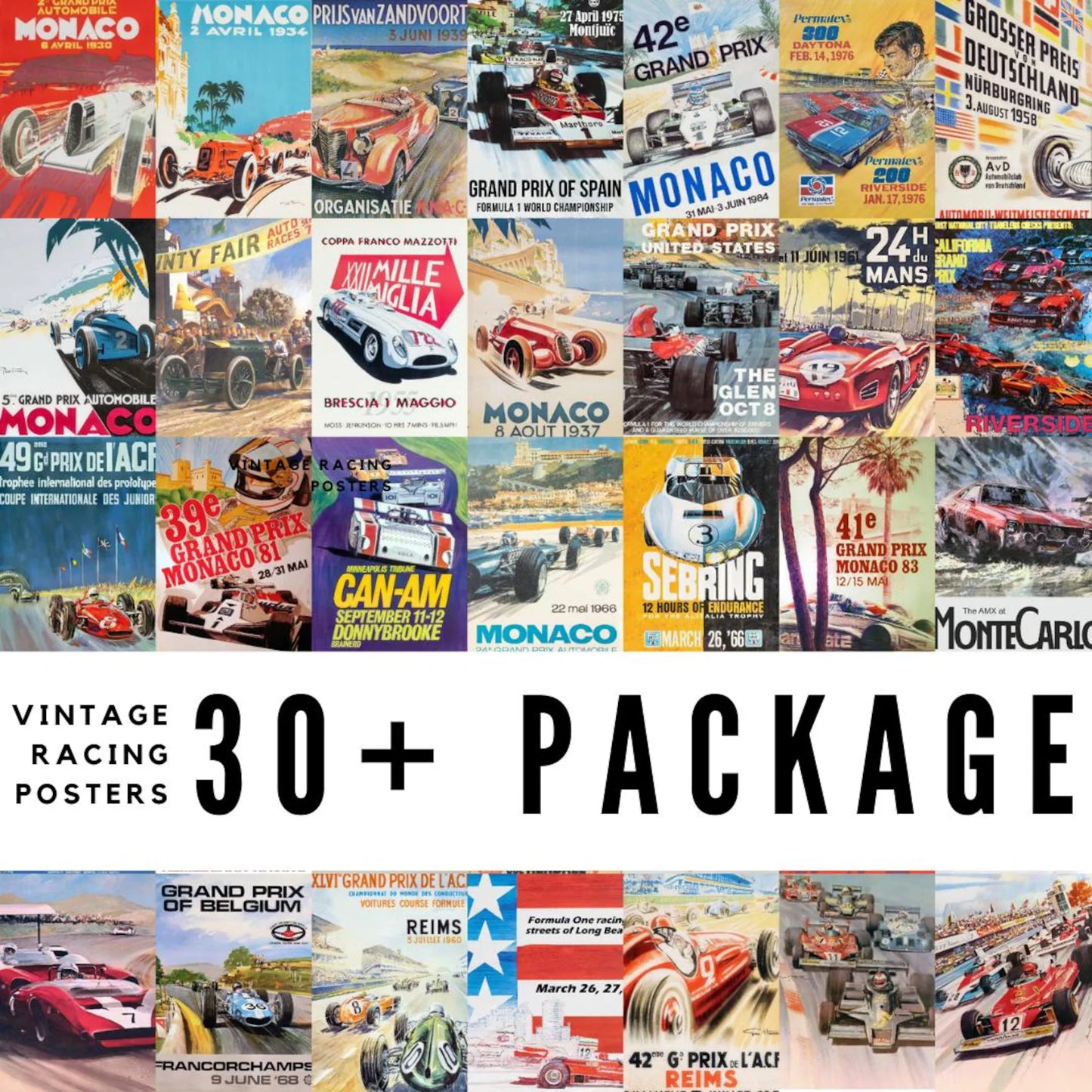 *Digital Download* Over 30 Vintage Racing Posters Print and enjoy, Super High res